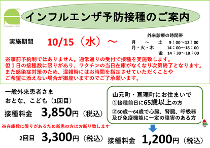 インフルエンザ予防接種のご案内